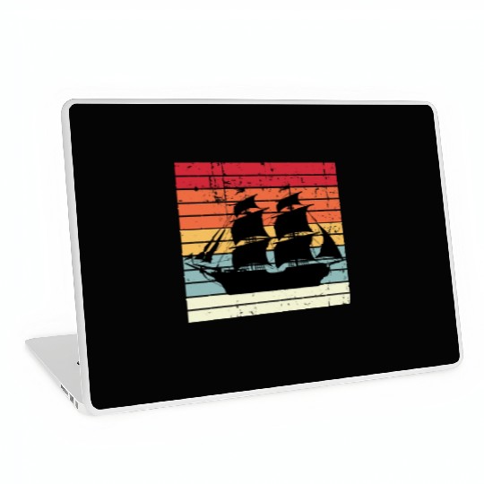 Vintage Retro Sun Set Pirate Ship Laptop Skins