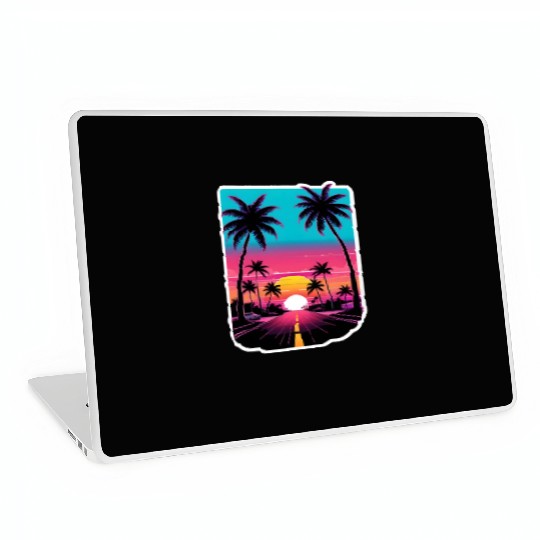 Lonely Road to Miami Sunset Vaporwave 80s Laptop Skins