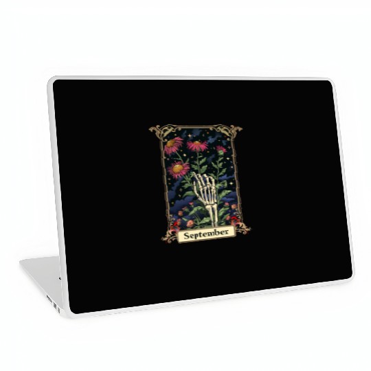 September Gothic Tarot Card - Aster Flower & Skele Laptop Skins