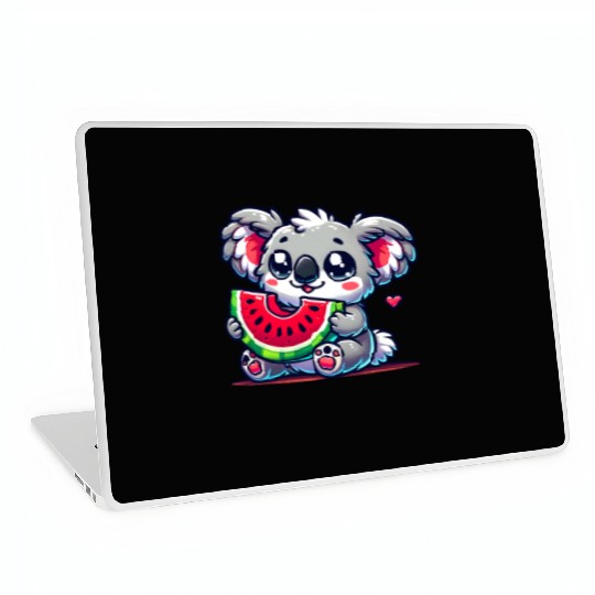 The cute koala enjoys a piece of watermelon Laptop Skins