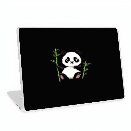 A pixel art of a panda with a bamboo leaf Laptop Skins
