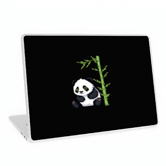 A pixel art of a panda with a bamboo leaf Laptop Skins