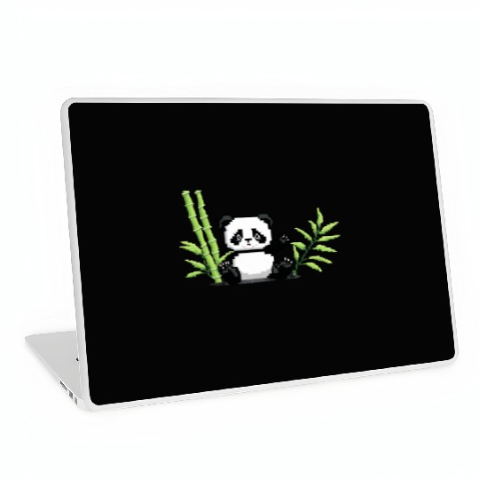 A pixel art of a panda with a bamboo leaf Laptop Skins