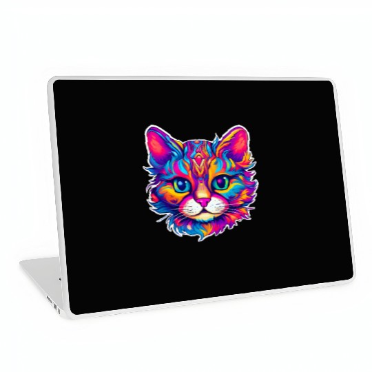 Psychedelic Cat - Groovy Neon Feline Laptop Skins