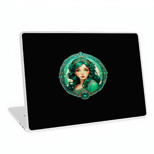 Emerald Haired Fantasy Princess Portrait Laptop Skins