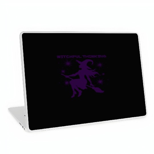 Purple Witch Flying on a Broom Halloween Laptop Skins
