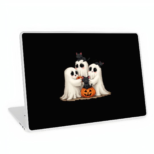 Halloween Ghost Cats Laptop Skins