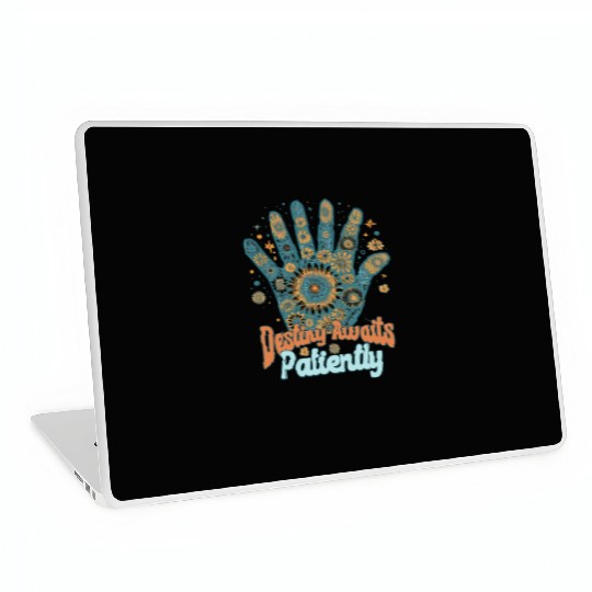 SAYING: Destiny awaits patiently, retro palm, sun Laptop Skins