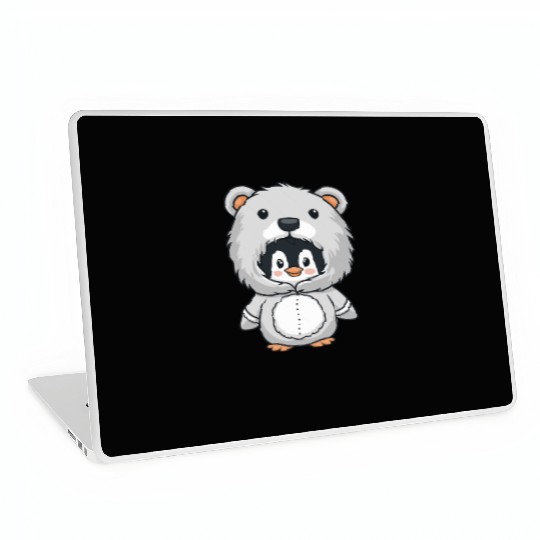 Cute Penguin in Bear Costume Laptop Skins