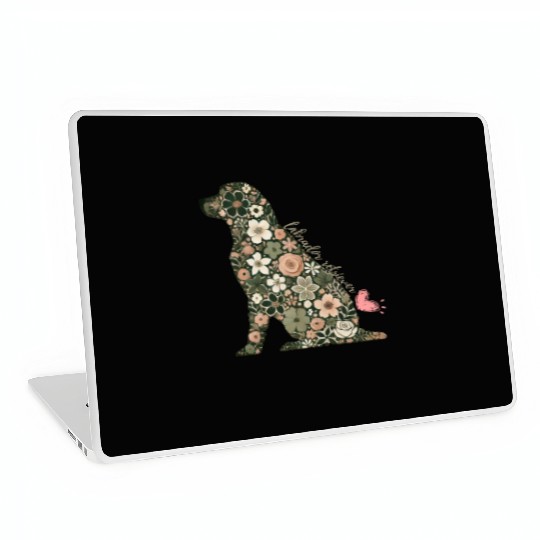 Floral Labrador Retriever: Elegant Pet Silhouett Laptop Skins