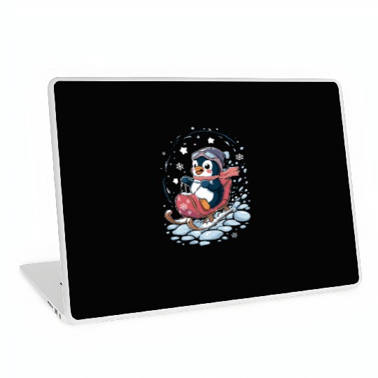 Cute Penguin Sledding Adventure Laptop Skins