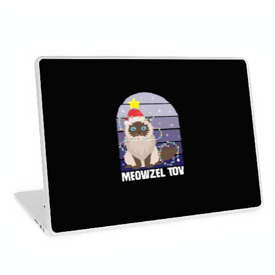 Meowzel Tov Hanukkah Black Cat Christmas Lights Laptop Skins
