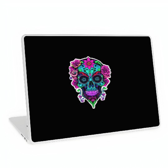 A vibrant and abstract sugar skull Calavera Laptop Skins