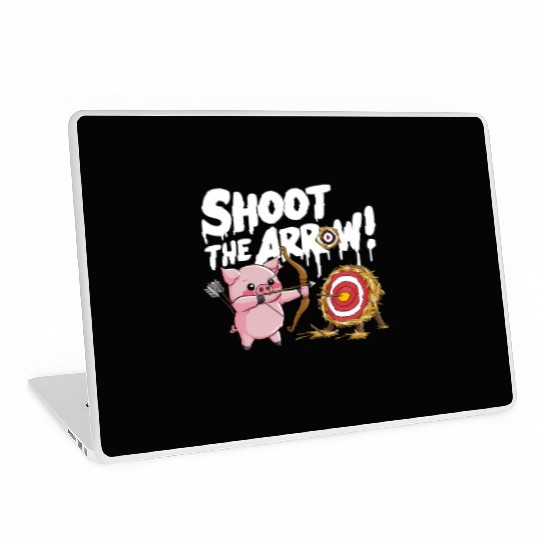 A pink piglet aiming a bow an arrow Laptop Skins