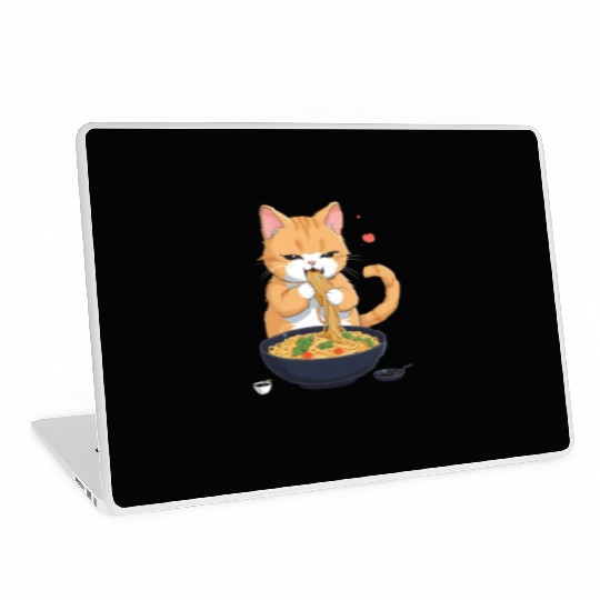 Funny Kawaii Cat Eating Ramen Noodles Japanese Laptop Skins