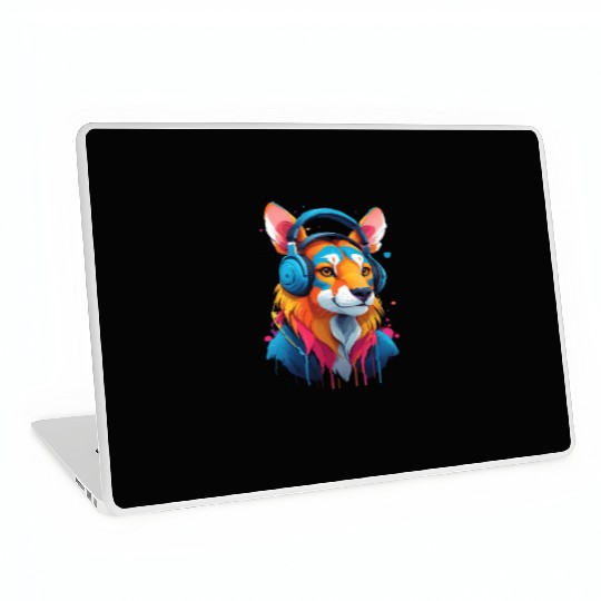Rave Animal Wears Colorful Headphones Laptop Skins