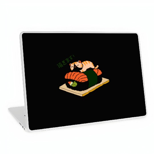Sushi Cat Adorable Japanese Food Illustration Laptop Skins