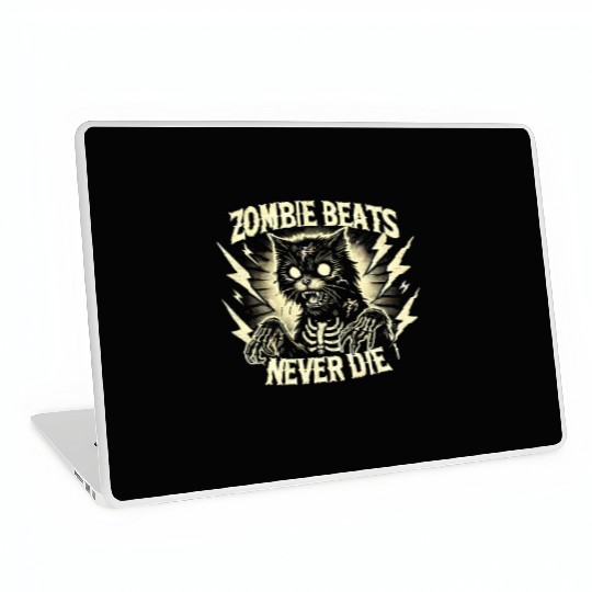 Zombie Cat Halloween Skeleton Skull Horror Fun Art Laptop Skins