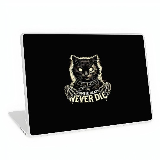 Horror Cat Zombie Never Die Skull Halloween Lover Laptop Skins