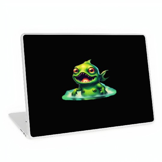 Green Monster Fish Emerge from the Deep Lake Scary Laptop Skins