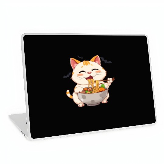 cat ramen Halloween anime kawaii neko eating noodl Laptop Skins