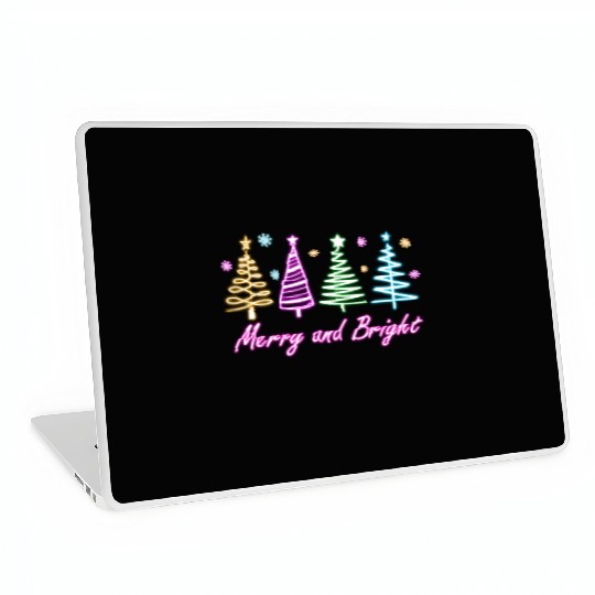 Merry and Bright Tree Neon Christmas Laptop Skins
