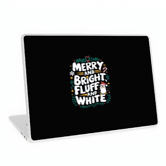Merry And Bright, Fluff And White Penguin Laptop Skins