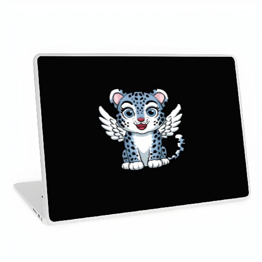 Blue tiger cat with angel wings dreamlike Laptop Skins