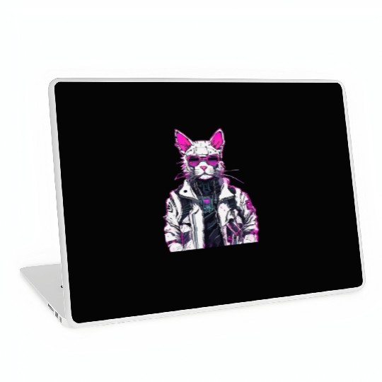 Cyberpunk Cat: Neon Outlaw Laptop Skins