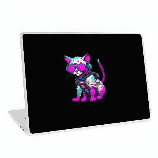 Punk Space Cat with Neon Goggles Laptop Skins