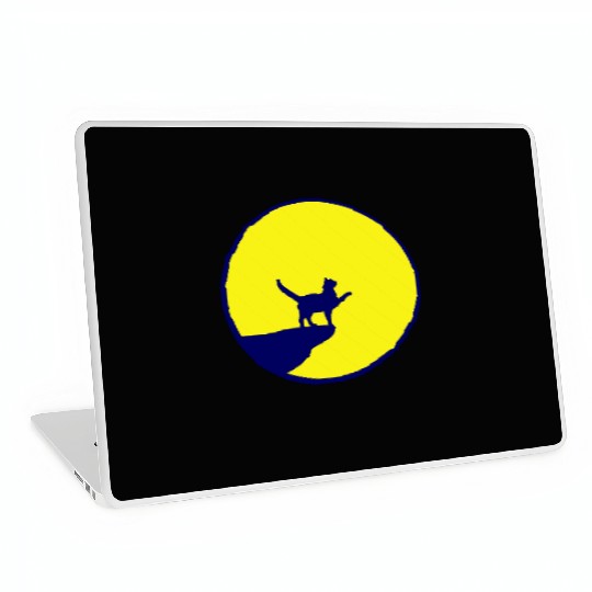 Cat Moon Cliff At Night Werewolf Round Howling Fun Laptop Skins