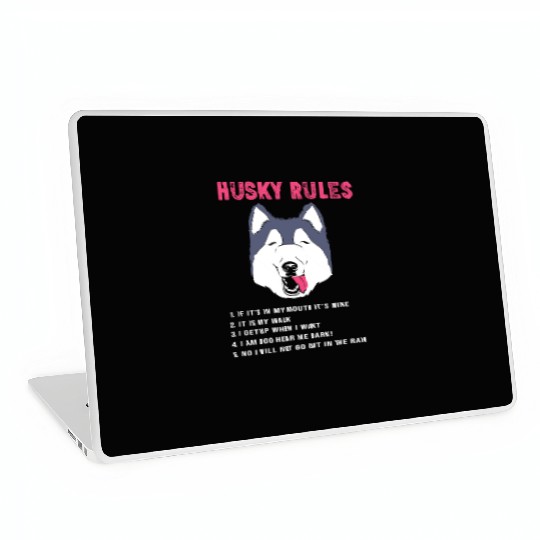 Funny Siberian Husky Dog Face Husky Rules Laptop Skins