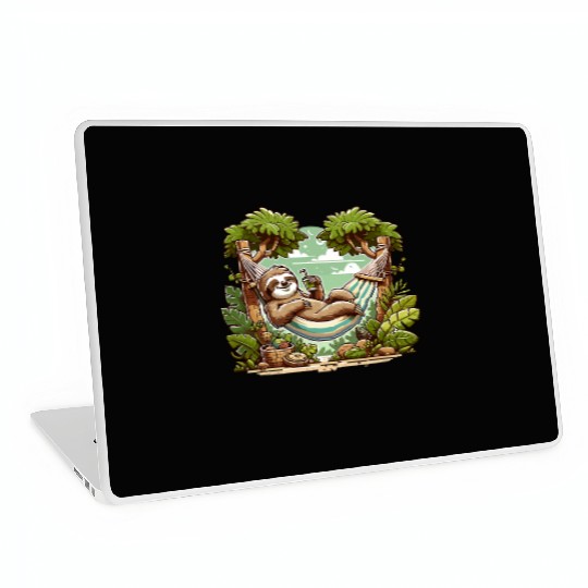 Relaxing Sloth In Hammock Under Palm Trees Laptop Skins