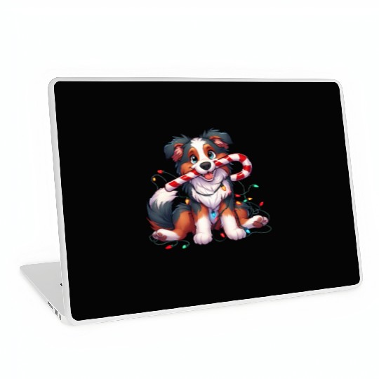 Christmas Dog Australian Shepard Lights Laptop Skins