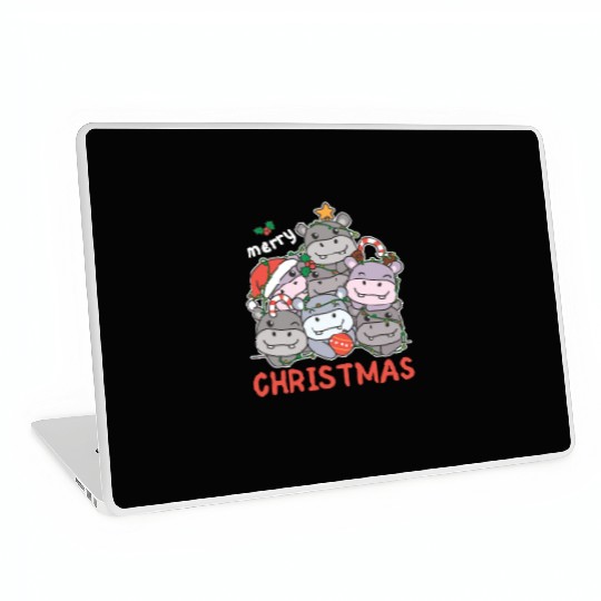 Hippo Christmas Tree Merry Christmas Laptop Skins