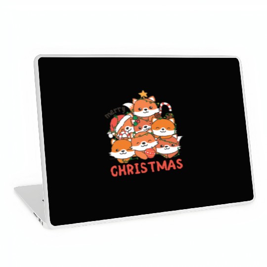 Fox Christmas Tree Merry Christmas Laptop Skins