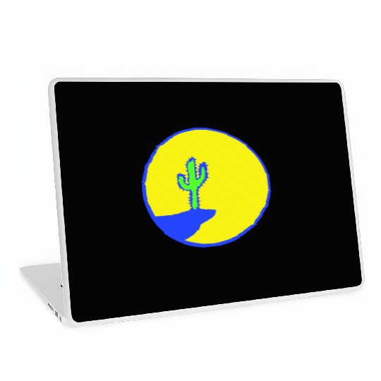 Cactus Moon Evening Mountain Cliff Night Round Sun Laptop Skins
