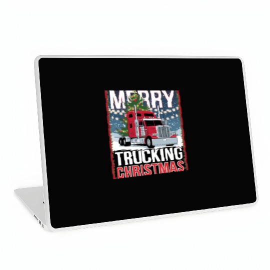 Merry Trucking Christmas Festive Semi-Truck Card Laptop Skins