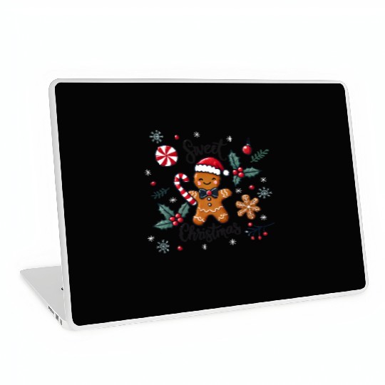 Happy gingerbread man with candy cane Laptop Skins
