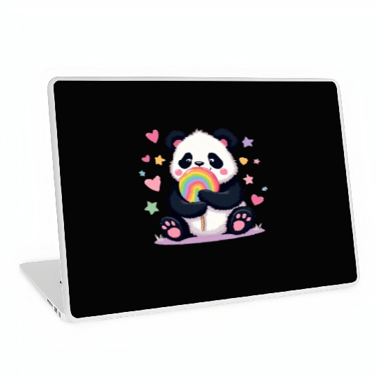 Chubby Panda with Rainbow Lollipop Laptop Skins