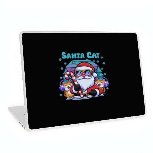 Retro Santa Cartoon - Cool Cats & Candy Cane Vibes Laptop Skins