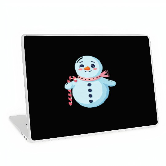 Whimsical Snowman with Candy Cane Laptop Skins