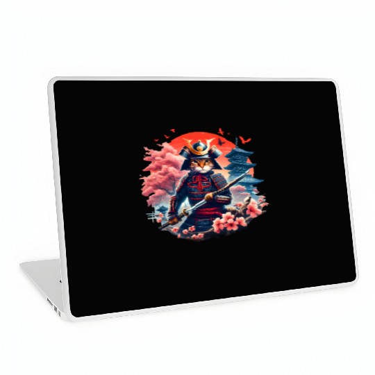 Samurai Cat Graphic Warrior Vintage Japanese Anime Laptop Skins