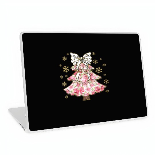 Preppy Pink Coquette Bow Xmas Tree Laptop Skins