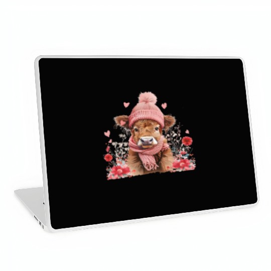 Cute Highland Cow Valentines Day Laptop Skins