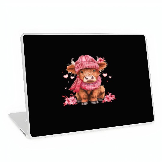 Cute Highland Cow Valentines Day Laptop Skins
