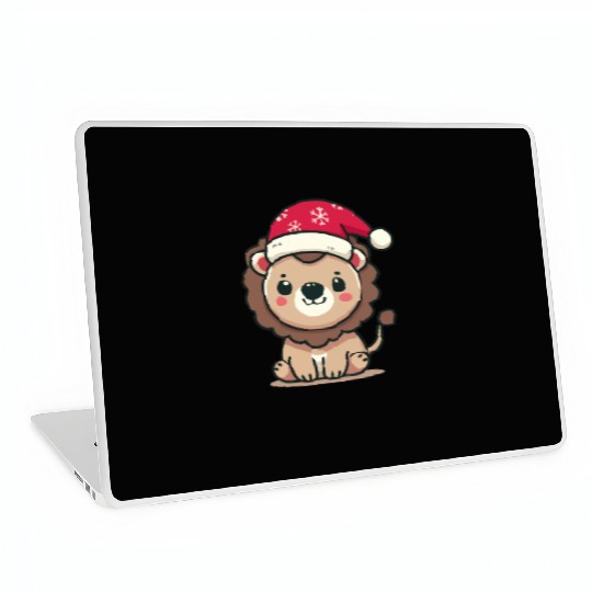 lion cub with christmas hat Laptop Skins