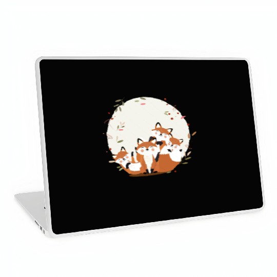 Happy fox family - Harmonious forest animal design Laptop Skins