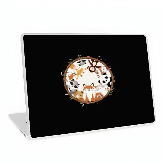 Circle full of cute animals like fox and panda Laptop Skins