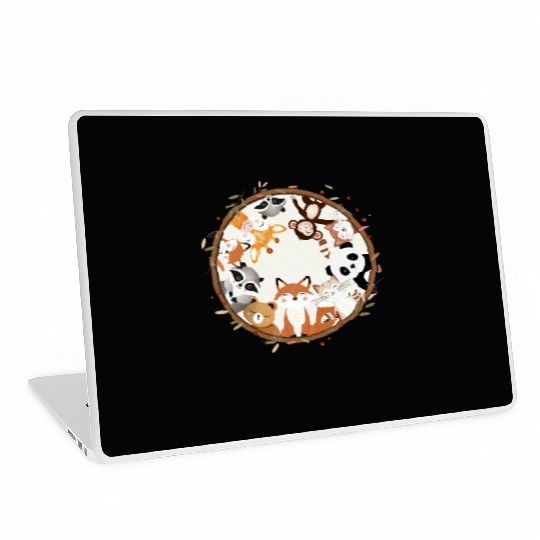 Circle full of cute animals like fox and panda Laptop Skins